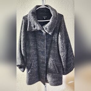 Eileen Fisher Black Grey Oversized Houndstooth Alpaca Wool Coat Size Medium